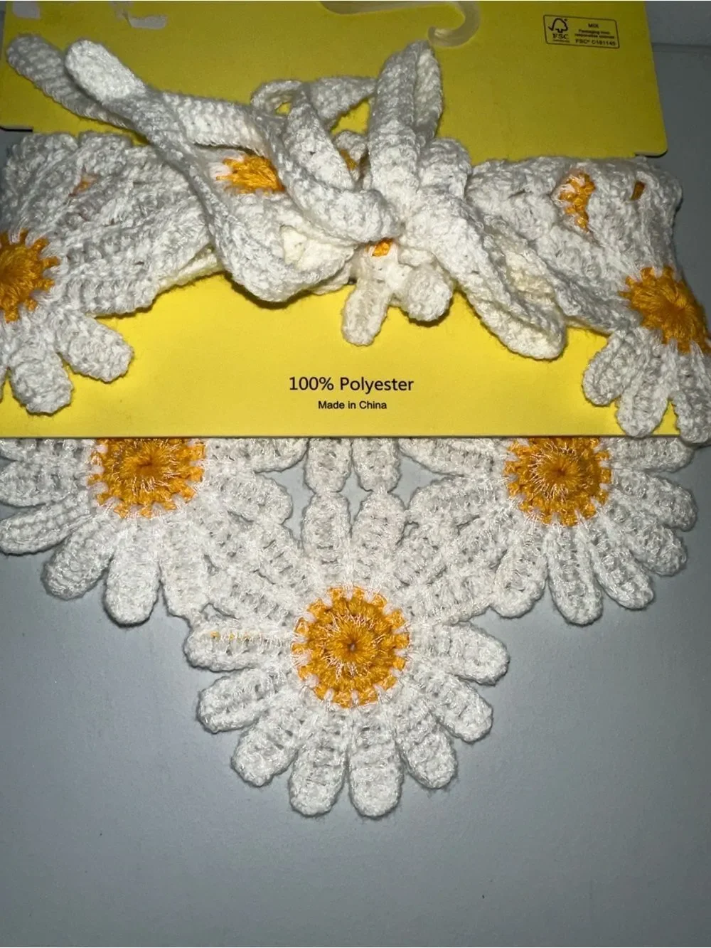 piper•k White Gold Crochet Floral Daisy Triangle Bandana Scarf